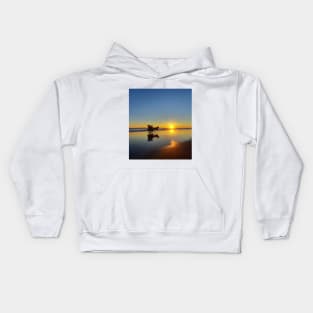 Horse-drawn carriages on beach at sunset 3 Kids Hoodie